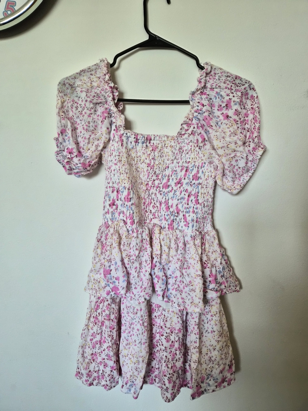 Floral Puff Sleeve Smocked Mini Dress - Pink & White - Picture 2 of 5